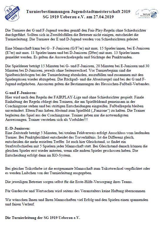 Turnierbestimmungen Jugendstadtmeisterschaft 2019