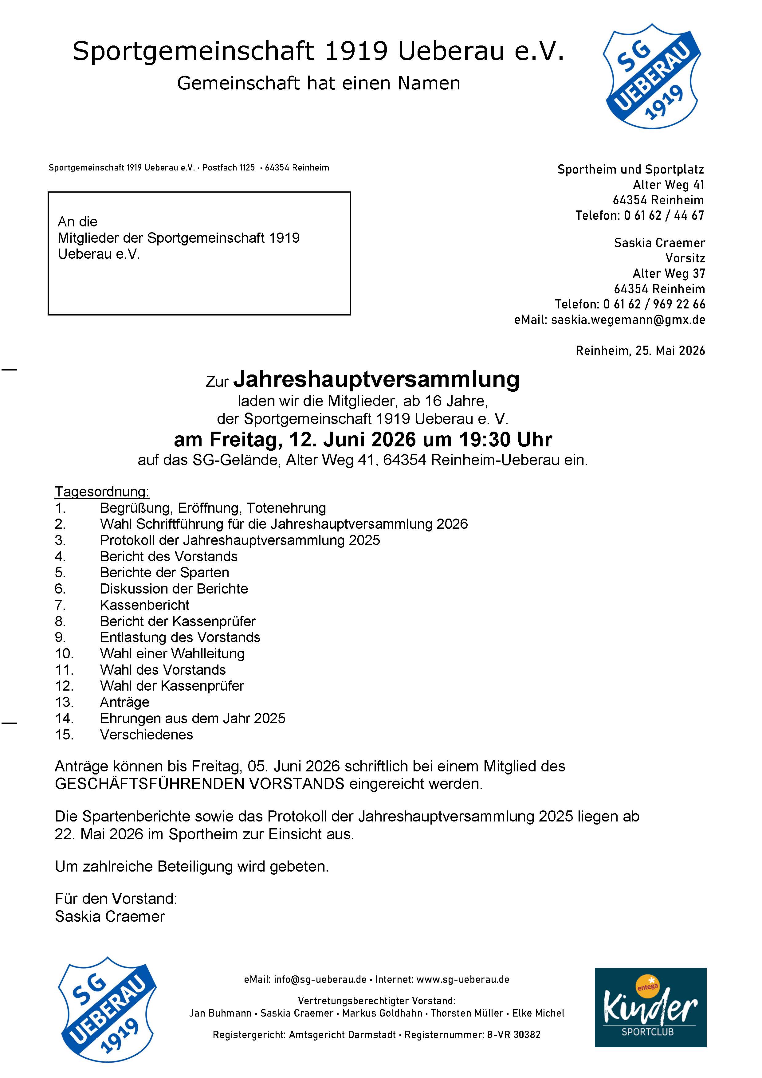 Einladung JHV